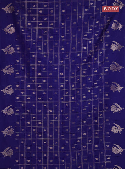 Semi soft silk saree navy blue with allover zari checks & buttas and zari woven butta border