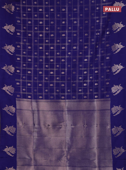 Semi soft silk saree navy blue with allover zari checks & buttas and zari woven butta border