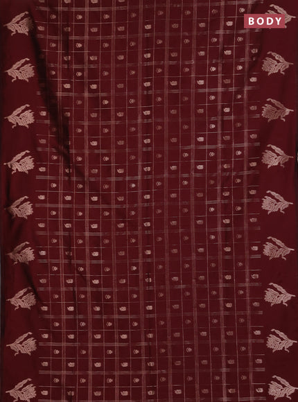 Semi soft silk saree maroon with allover zari checks & buttas and zari woven butta border