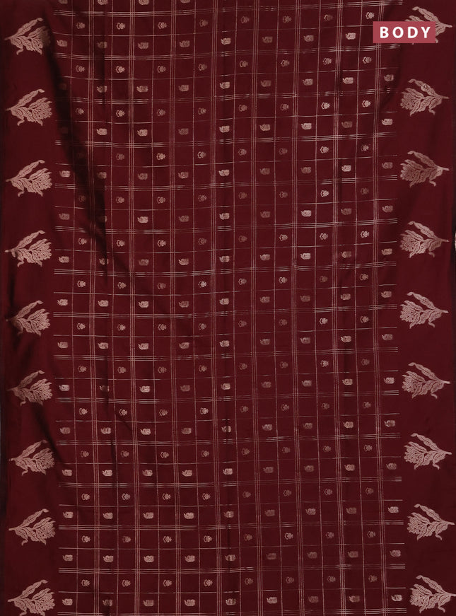 Semi soft silk saree maroon with allover zari checks & buttas and zari woven butta border