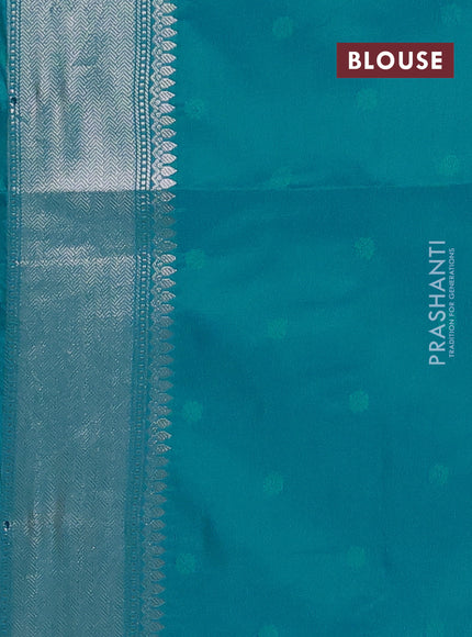 Semi soft silk saree teal blue with allover zari checks & buttas and zari woven butta border