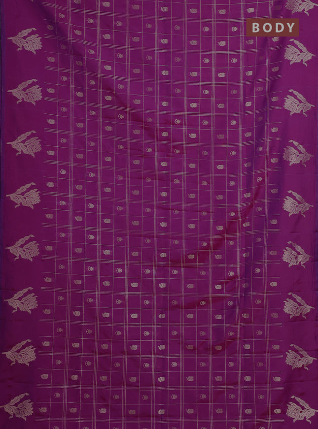 Semi soft silk saree purple with allover zari checks & buttas and zari woven butta border