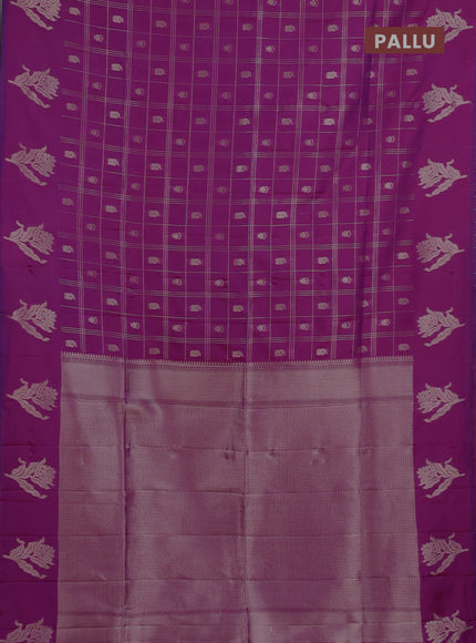 Semi soft silk saree purple with allover zari checks & buttas and zari woven butta border