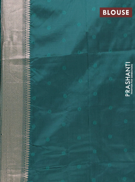 Semi soft silk saree bottle green with allover zari checks & buttas and zari woven butta border