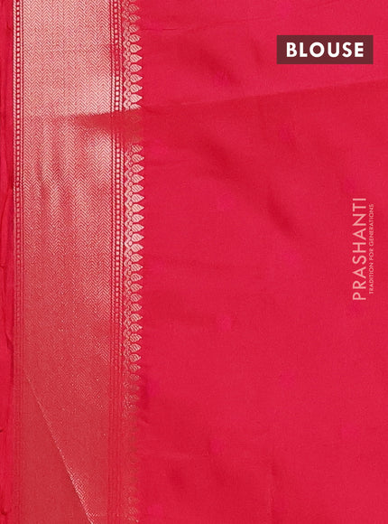Semi soft silk saree tomato pink with allover zari checks & buttas and zari woven butta border