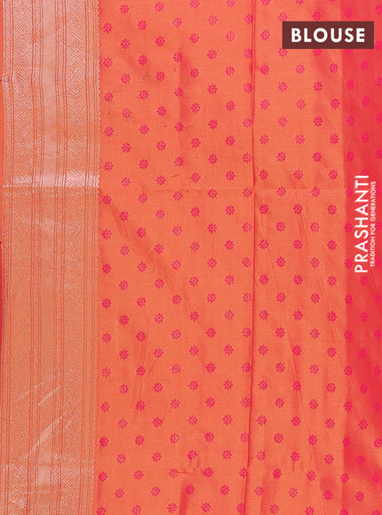 Semi soft silk saree sunset orange with allover zari woven checked pattern and zari woven butta border