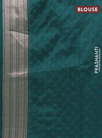 Semi soft silk saree bottle green with allover zari woven checked pattern and zari woven butta border