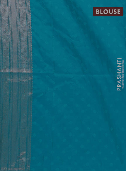 Semi soft silk saree teal blue with allover zari woven checked pattern and zari woven butta border