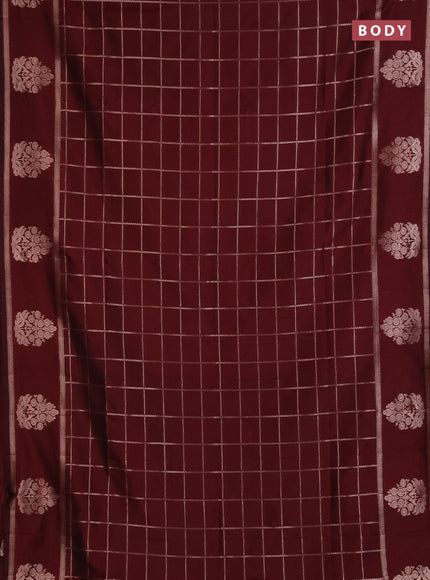Semi soft silk saree maroon with allover zari woven checked pattern and zari woven butta border
