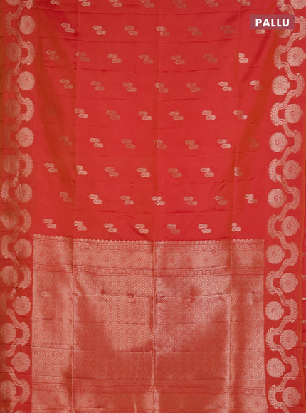 Semi soft silk saree sunset orange with allover zari woven buttas and zari woven butta border