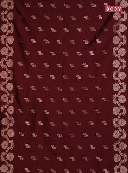 Semi soft silk saree maroon with allover zari woven buttas and zari woven butta border