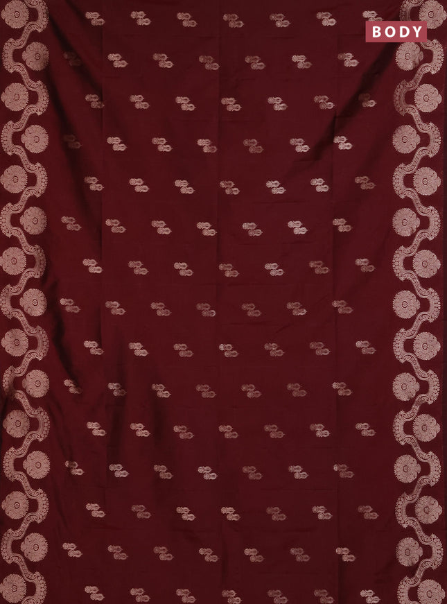 Semi soft silk saree maroon with allover zari woven buttas and zari woven butta border