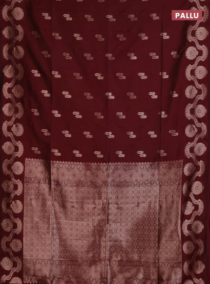Semi soft silk saree maroon with allover zari woven buttas and zari woven butta border