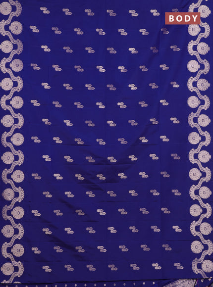 Semi soft silk saree navy blue with allover zari woven buttas and zari woven butta border