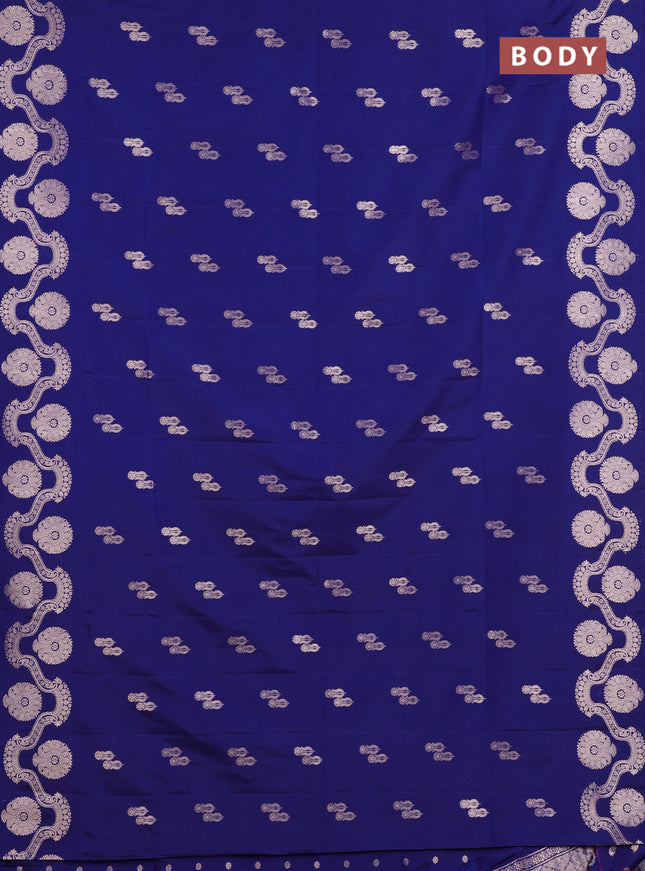Semi soft silk saree navy blue with allover zari woven buttas and zari woven butta border