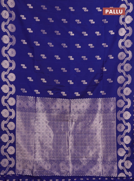 Semi soft silk saree navy blue with allover zari woven buttas and zari woven butta border