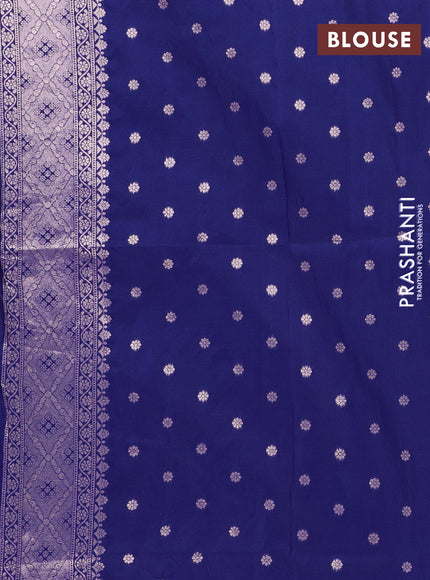 Semi soft silk saree navy blue with allover zari woven buttas and zari woven butta border