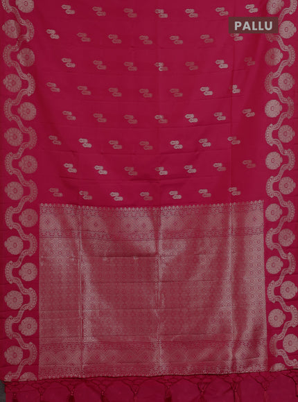 Semi soft silk saree tomato pink with allover zari woven buttas and zari woven butta border