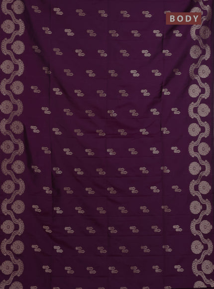 Semi soft silk saree deep purple with allover zari woven buttas and zari woven butta border