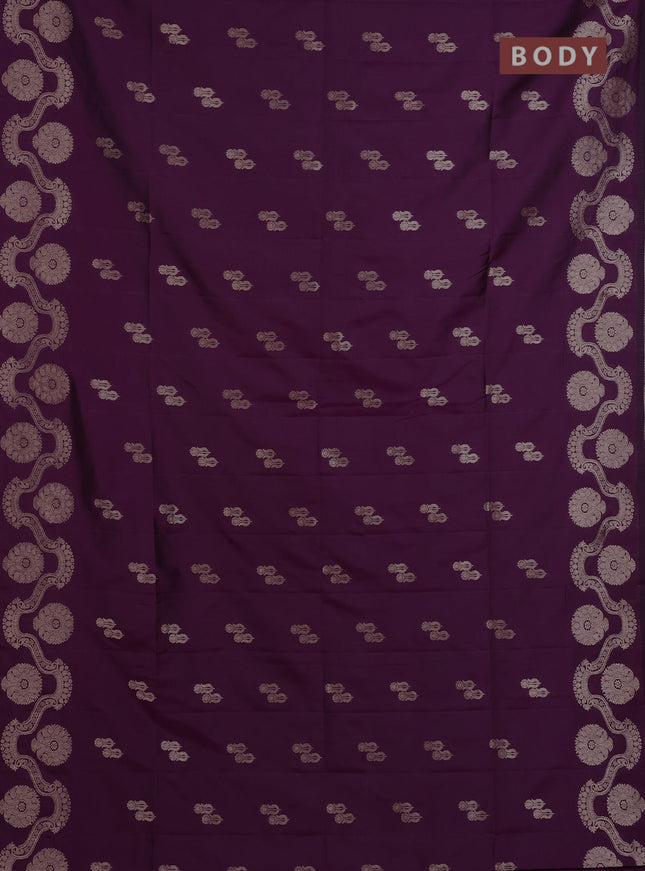 Semi soft silk saree deep purple with allover zari woven buttas and zari woven butta border