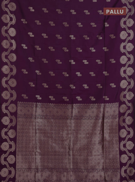 Semi soft silk saree deep purple with allover zari woven buttas and zari woven butta border