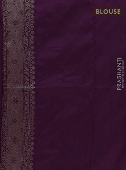 Semi soft silk saree deep purple with allover zari woven buttas and zari woven butta border