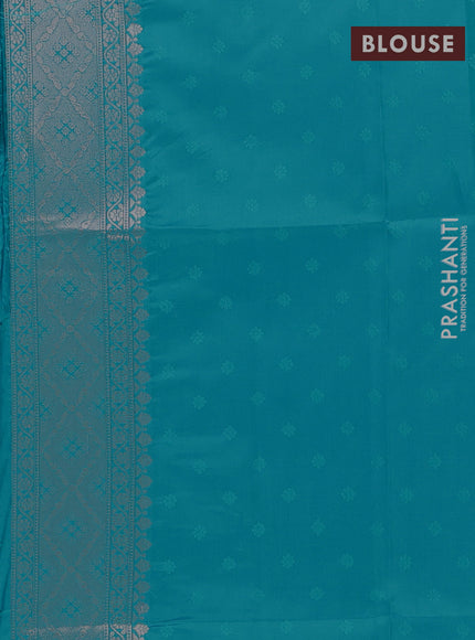 Semi soft silk saree teal blue with allover zari woven buttas and zari woven butta border