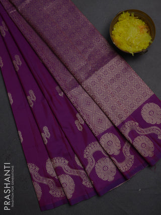 Semi soft silk saree purple with allover zari woven buttas and zari woven butta border