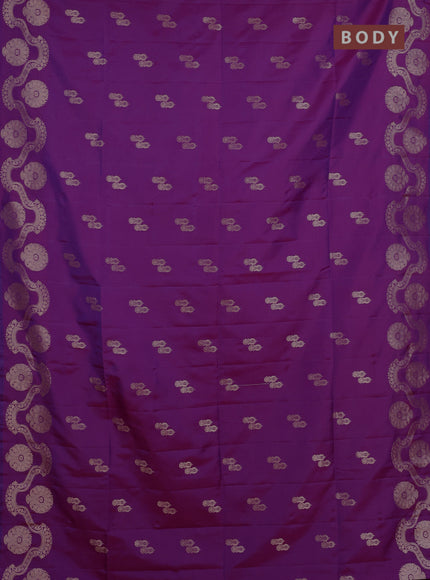 Semi soft silk saree purple with allover zari woven buttas and zari woven butta border