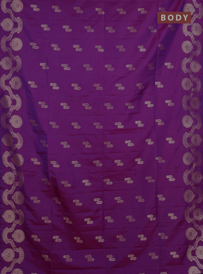 Semi soft silk saree purple with allover zari woven buttas and zari woven butta border