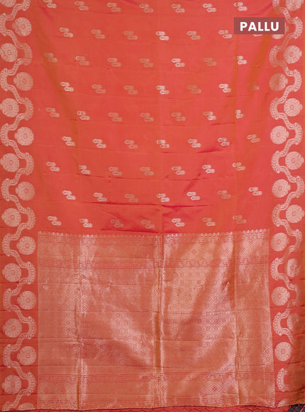 Semi soft silk saree sunset orange with allover zari woven buttas and zari woven butta border