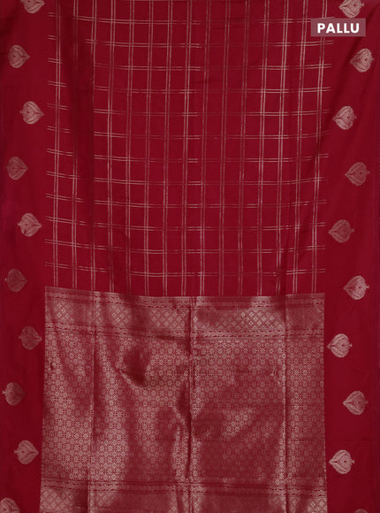 Semi soft silk saree tomato pink with allover zari woven checked pattern and zari woven butta border