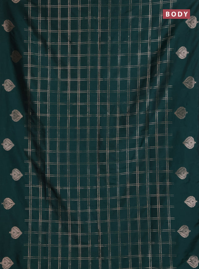 Semi soft silk saree bottle green with allover zari woven checked pattern and zari woven butta border