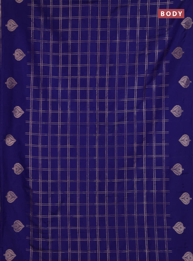 Semi soft silk saree navy blue with allover zari woven checked pattern and zari woven butta border