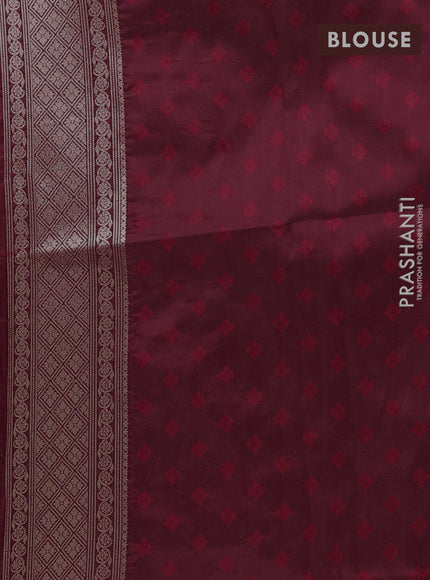 Semi soft silk saree maroon with allover zari woven checked pattern and zari woven butta border