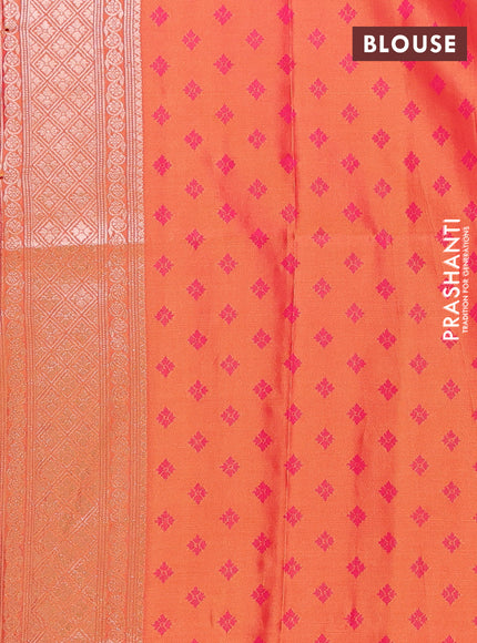 Semi soft silk saree sunset orange with allover zari woven checked pattern and zari woven butta border