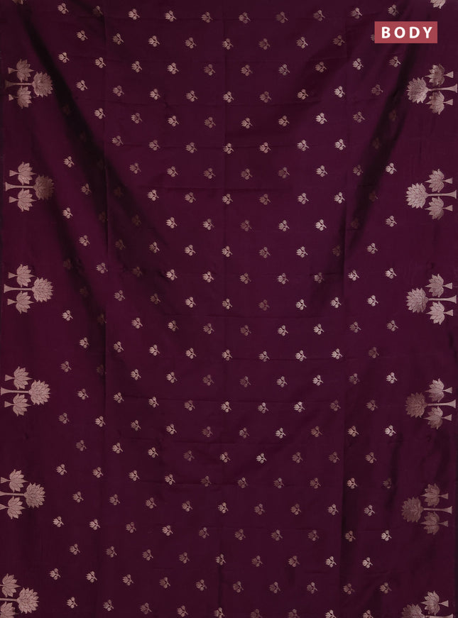 Semi soft silk saree deep purple with allover zari woven buttas and zari woven butta border