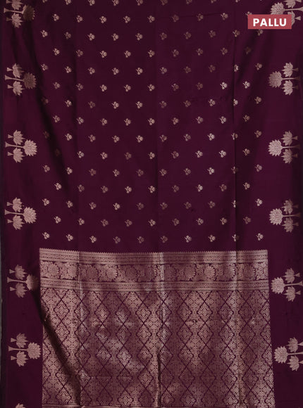 Semi soft silk saree deep purple with allover zari woven buttas and zari woven butta border