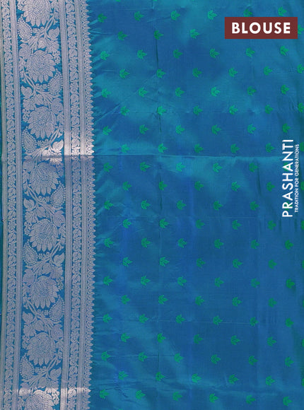Semi soft silk saree peacock green with allover zari woven buttas and zari woven butta border