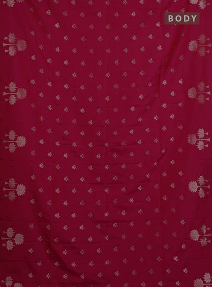 Semi soft silk saree tomato pink with allover zari woven buttas and zari woven butta border