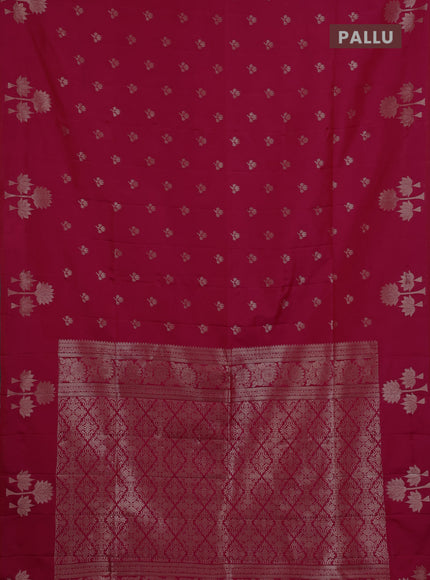 Semi soft silk saree tomato pink with allover zari woven buttas and zari woven butta border
