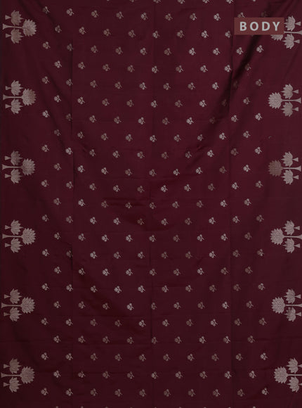 Semi soft silk saree maroon with allover zari woven buttas and zari woven butta border