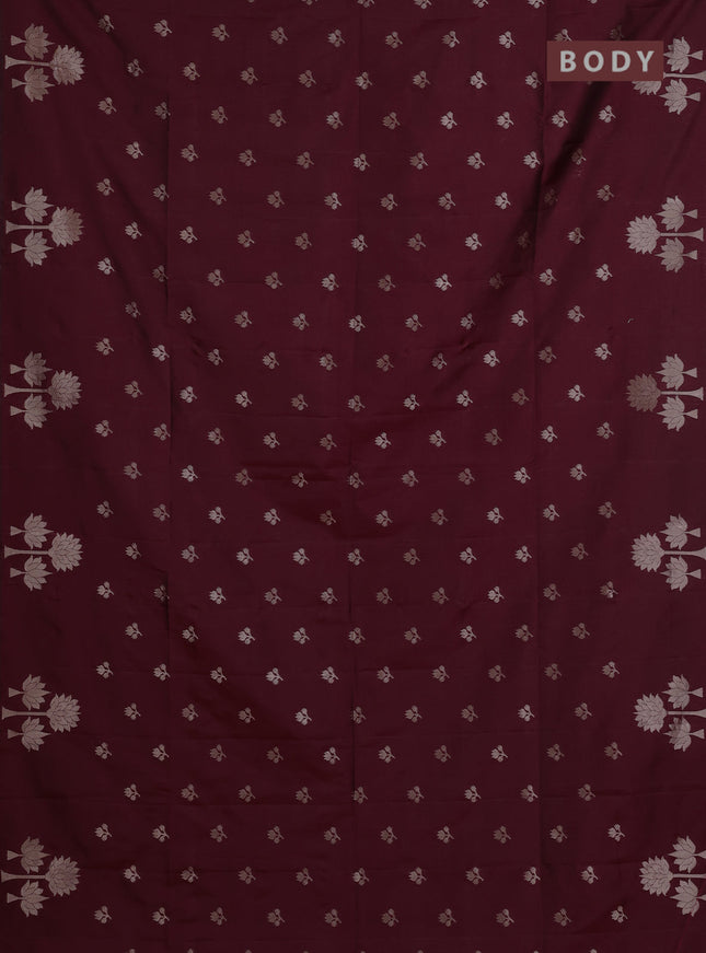 Semi soft silk saree maroon with allover zari woven buttas and zari woven butta border