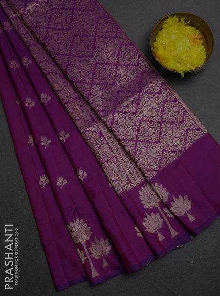 Semi soft silk saree purple with allover zari woven buttas and zari woven butta border