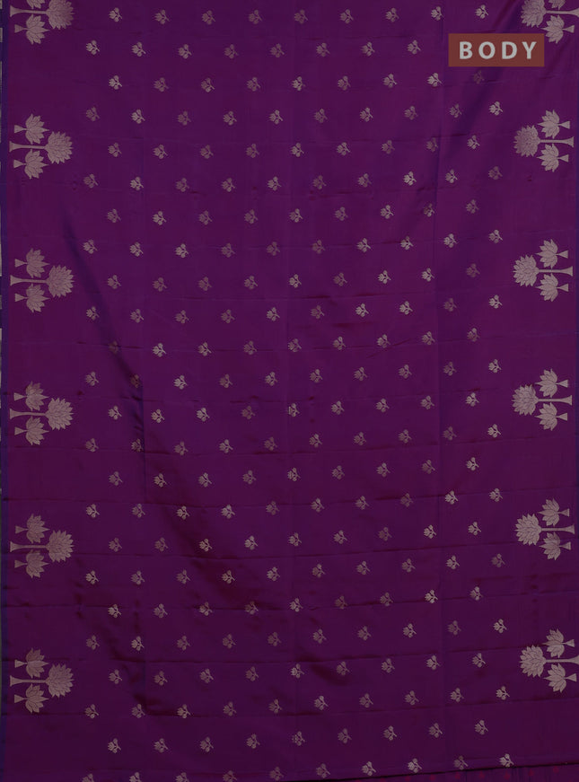 Semi soft silk saree purple with allover zari woven buttas and zari woven butta border