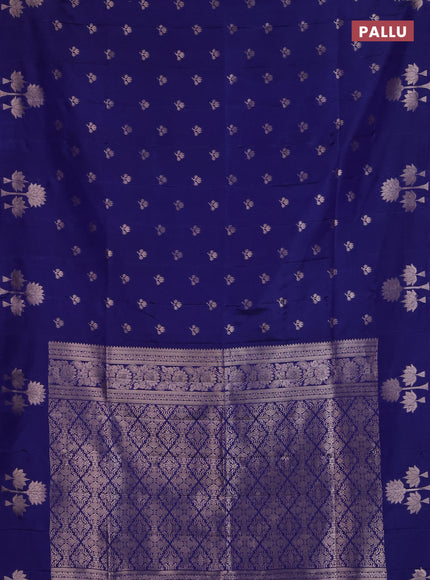 Semi soft silk saree navy blue with allover zari woven buttas and zari woven butta border