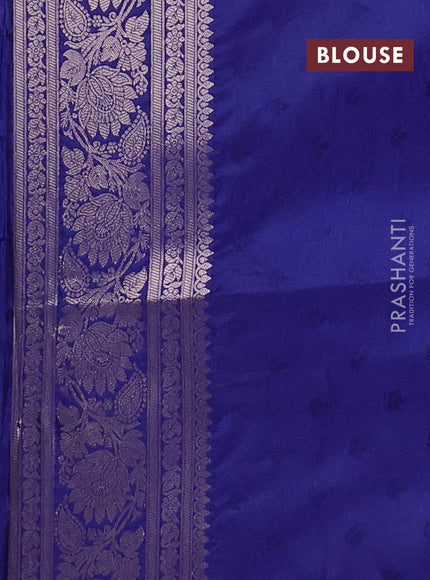 Semi soft silk saree navy blue with allover zari woven buttas and zari woven butta border