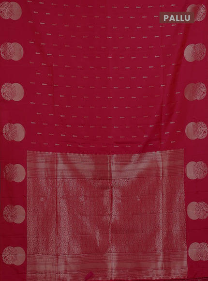 Semi soft silk saree tomato pink with allover zari woven buttas and zari woven butta border