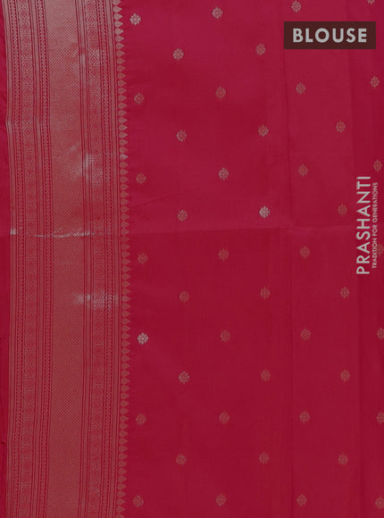 Semi soft silk saree tomato pink with allover zari woven buttas and zari woven butta border