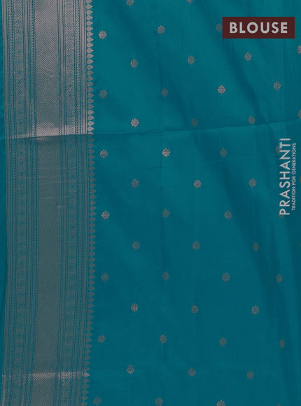 Semi soft silk saree teal blue with allover zari woven buttas and zari woven butta border
